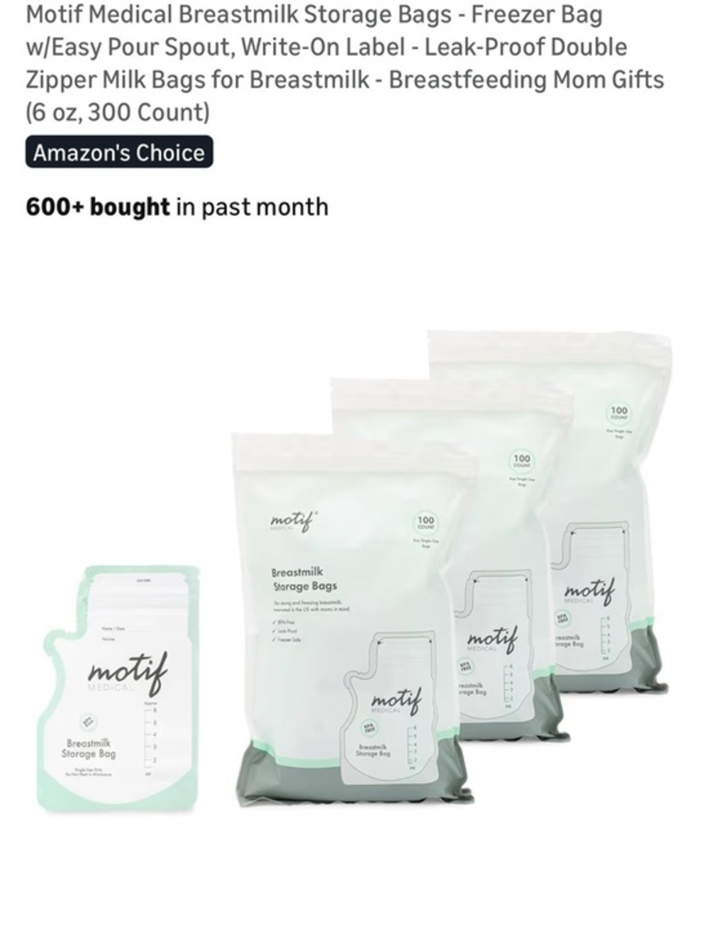 Motif Medical Mint Green Breastmilk Storage Bags - Leak-Proof, BPA-Free